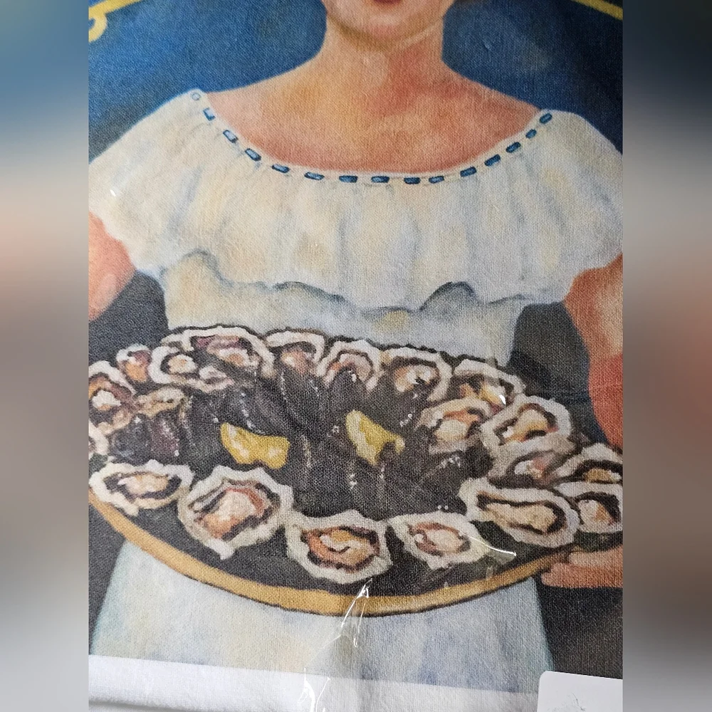 Charleston SC Beauty Oyster Serving Art Tea Towel Souvenir Dining Decor Southern
